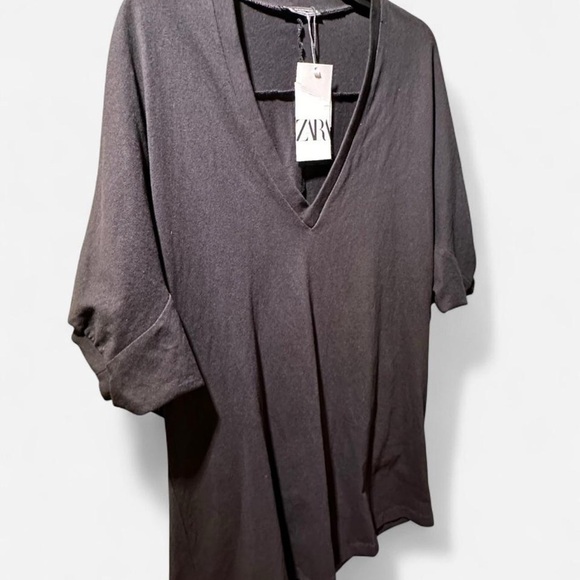 Zara NWT Black Cocoon V Neck Puff Sleeve Batwing Dress Oversized size Medium - Picture 5 of 9